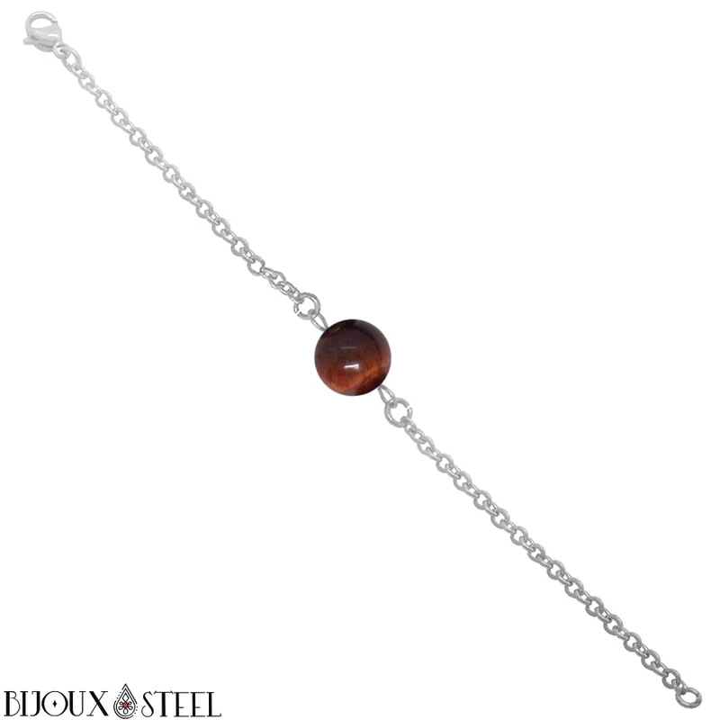 Bracelet à perle d'oeil de taureau en acier inoxydable