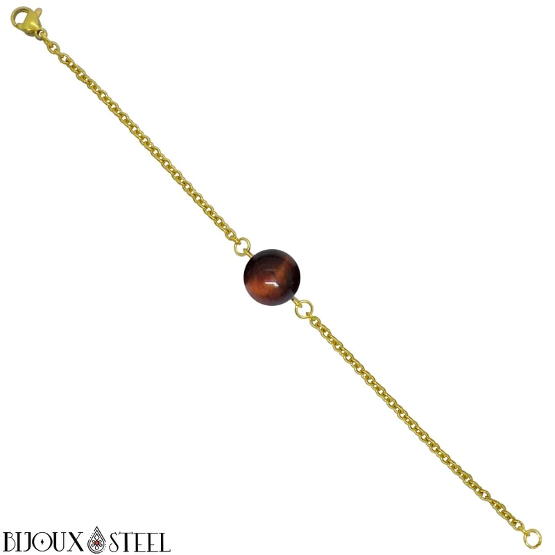Bracelet à perle d'oeil de taureau en acier inoxydable
