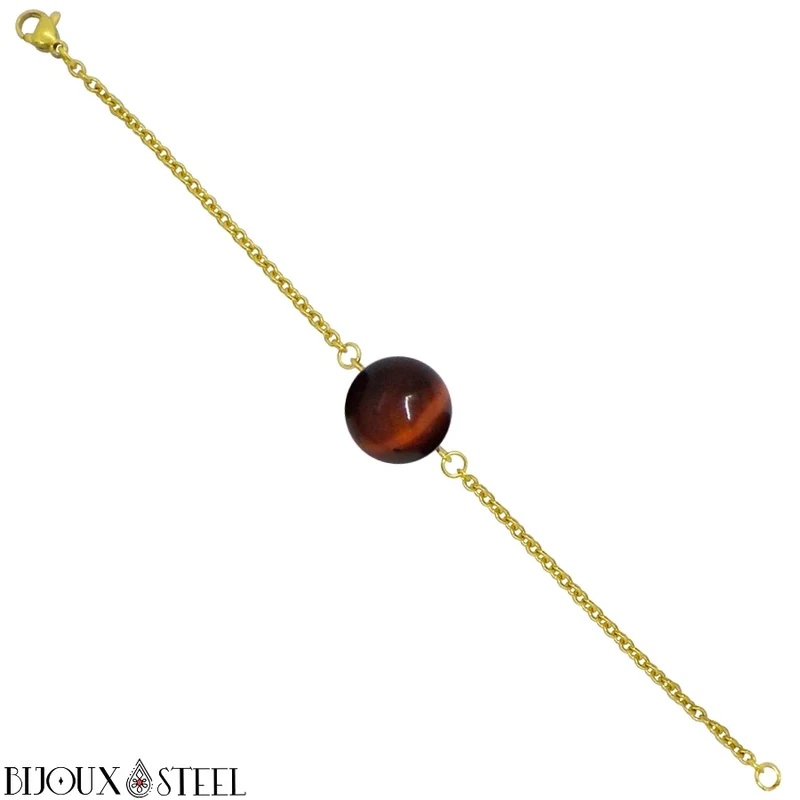 Bracelet à perle d'oeil de taureau en acier inoxydable