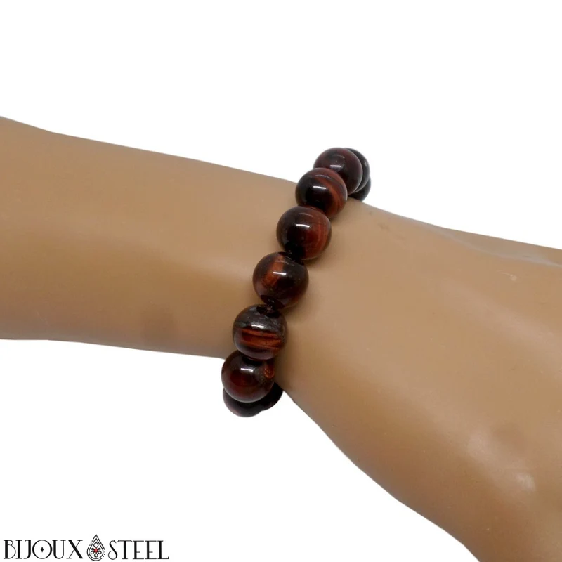Bracelet en perles d'oeil de taureau 10mm