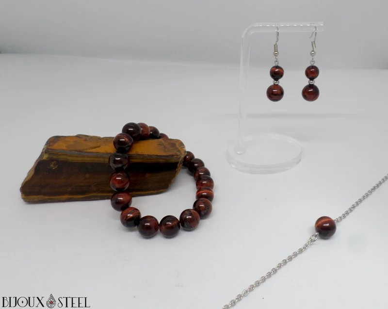 Bracelet en perles d'oeil de taureau 10mm