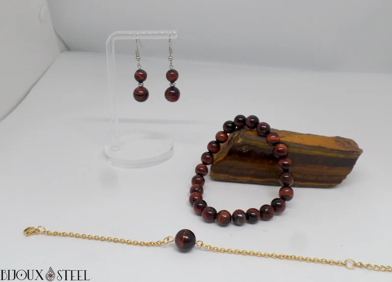 Bracelet en perles d'oeil de taureau 8mm