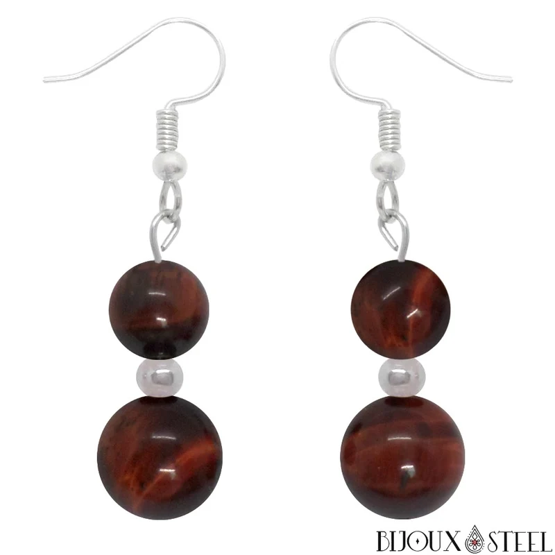 Boucles d'oreilles pendantes doubles perles d'oeil de taureau