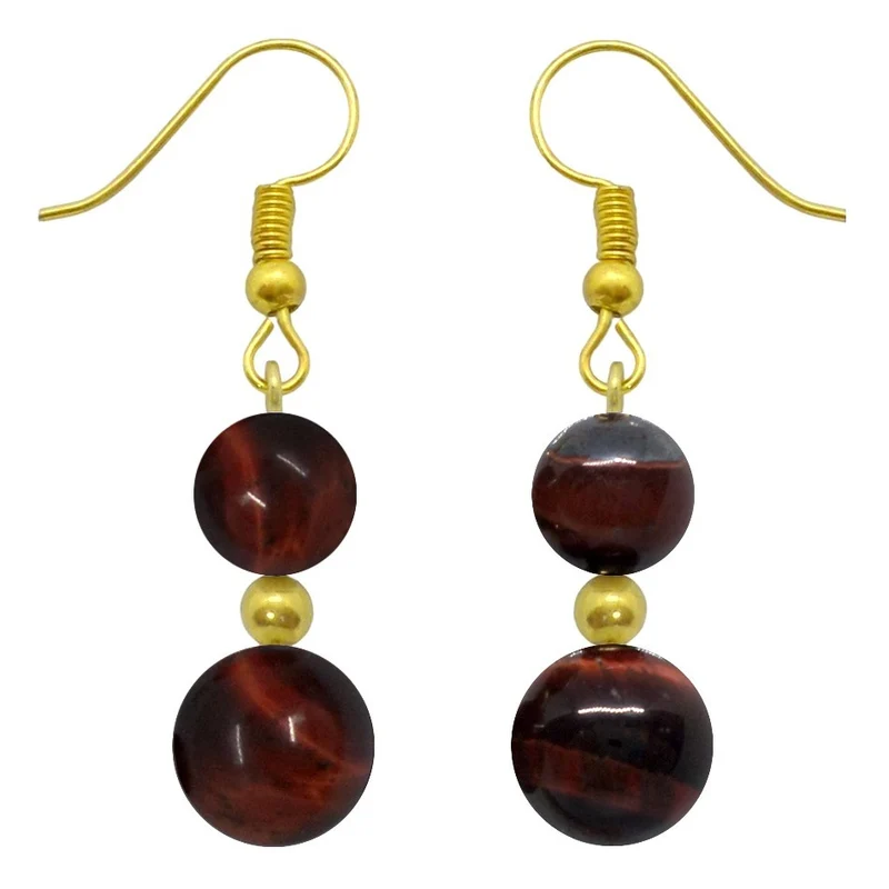 Boucles d'oreilles pendantes doubles perles d'oeil de taureau
