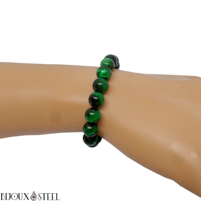 Bracelet en perles d'oeil de tigre vert 8mm
