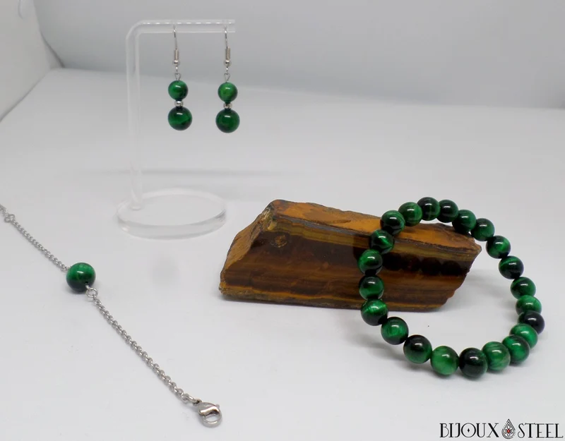 Bracelet en perles d'oeil de tigre vert 8mm