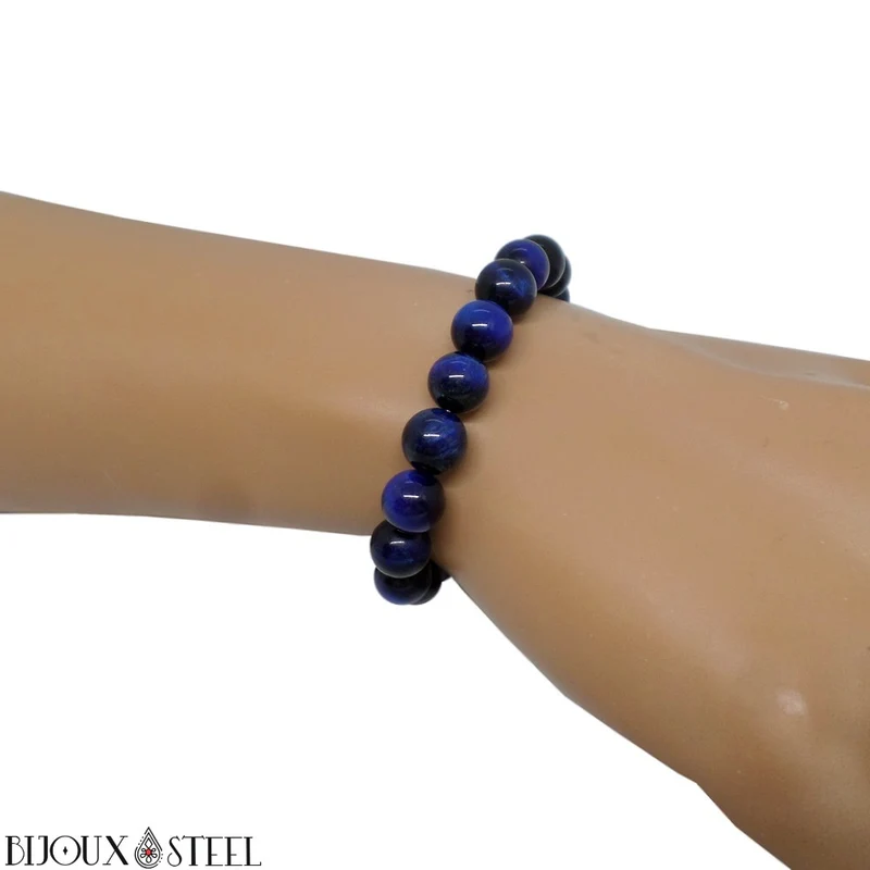 Bracelet en perles d'oeil de tigre bleu 8mm