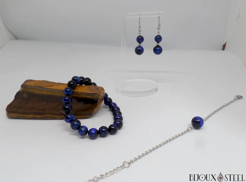 Bracelet en perles d'oeil de tigre bleu 8mm