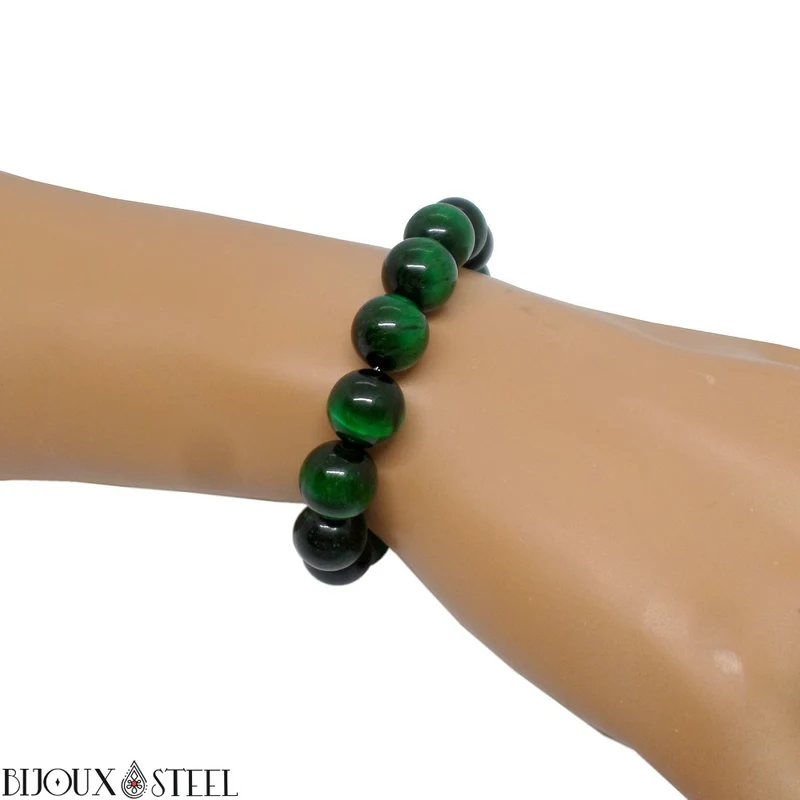 Bracelet en perles d'oeil de tigre vert 10mm