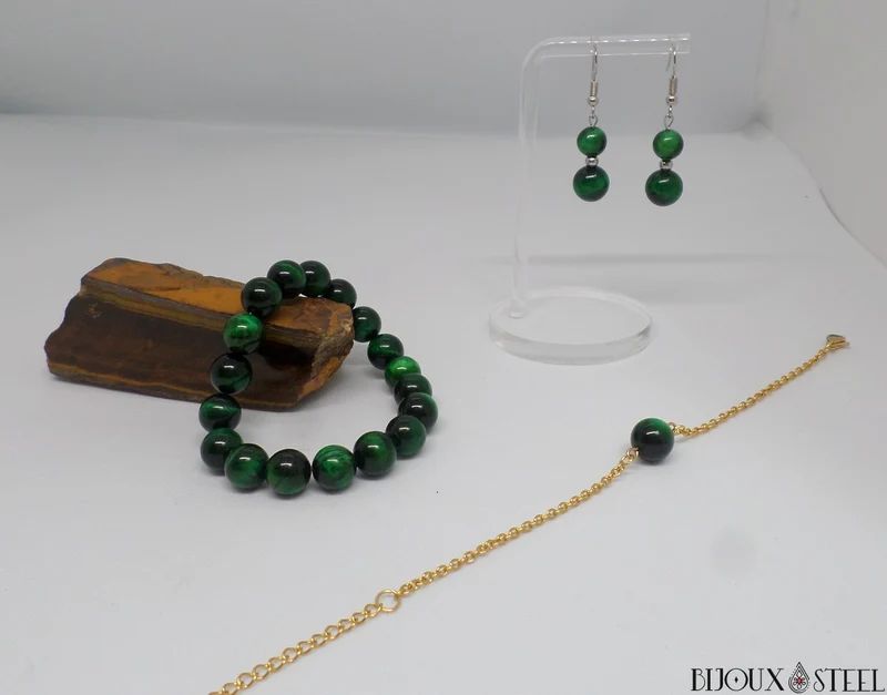 Bracelet en perles d'oeil de tigre vert 10mm