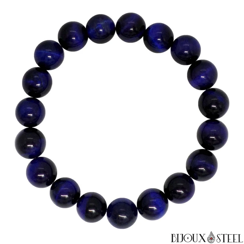 Bracelet en perles d'oeil de tigre bleu 10mm