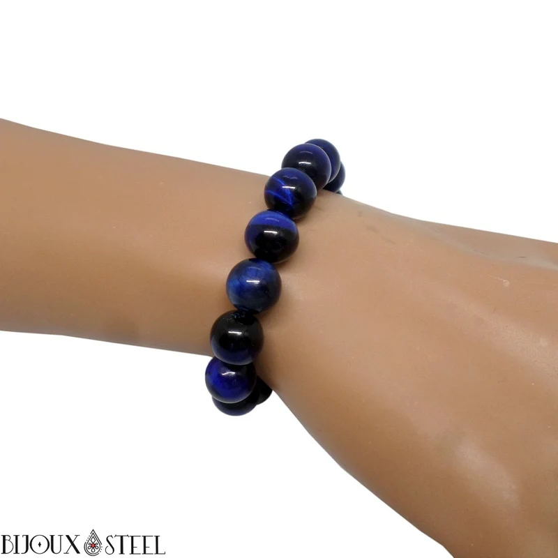 Bracelet en perles d'oeil de tigre bleu 10mm
