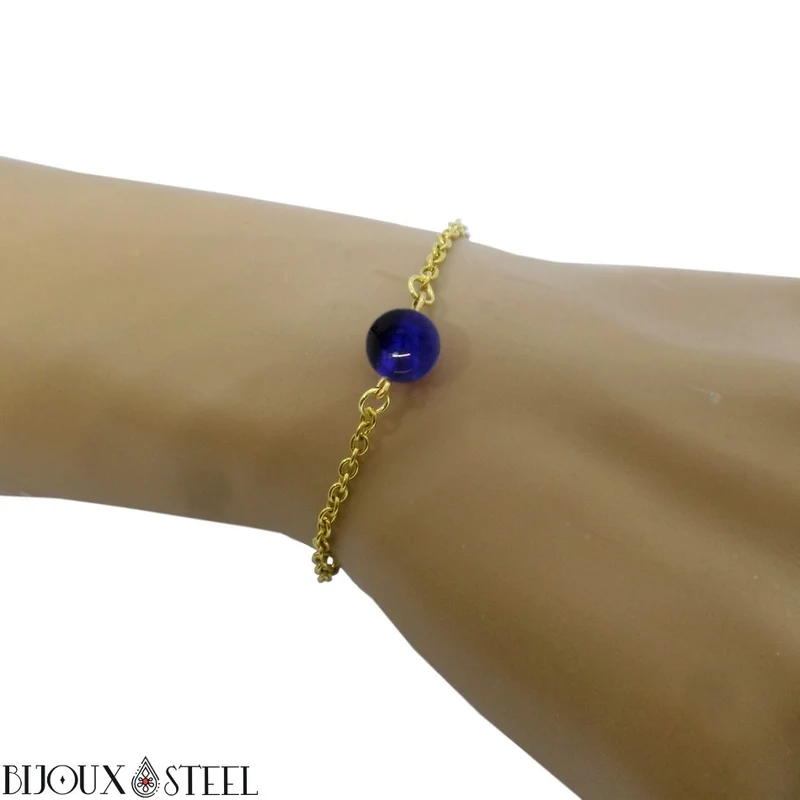 Bracelet à perle d'oeil de tigre bleu en acier inoxydable