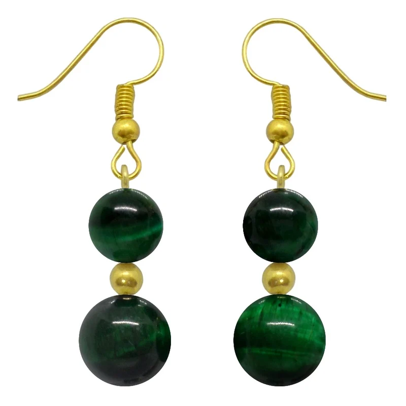 Boucles d'oreilles pendantes doubles perles d'oeil de tigre vert