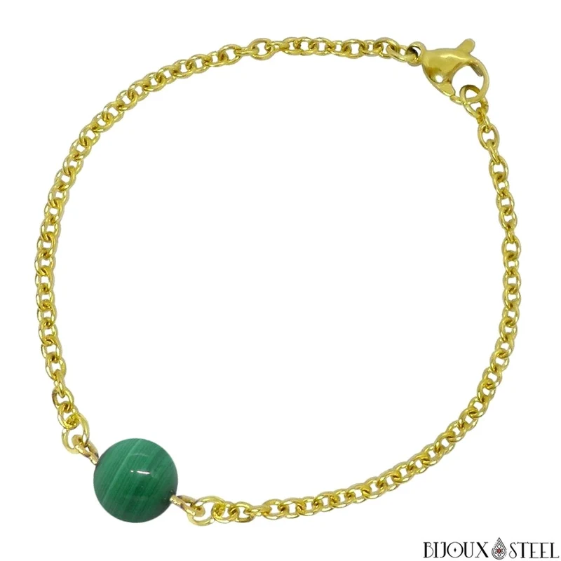 Bracelet à perle de malachite en acier inoxydable