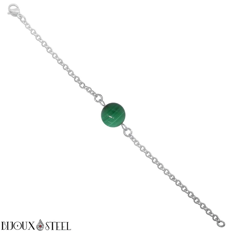 Bracelet à perle de malachite en acier inoxydable