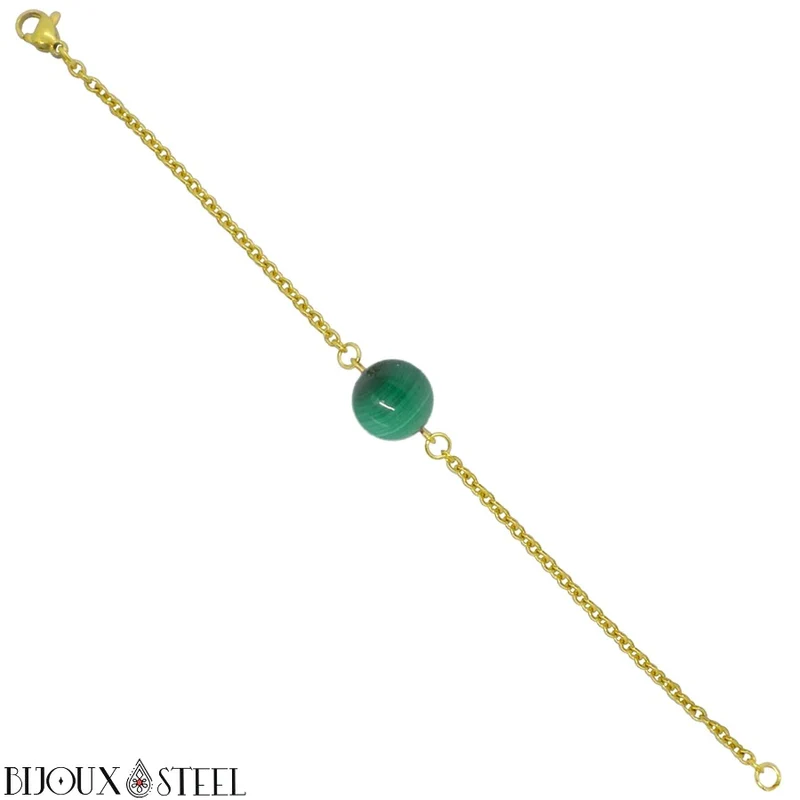 Bracelet à perle de malachite en acier inoxydable