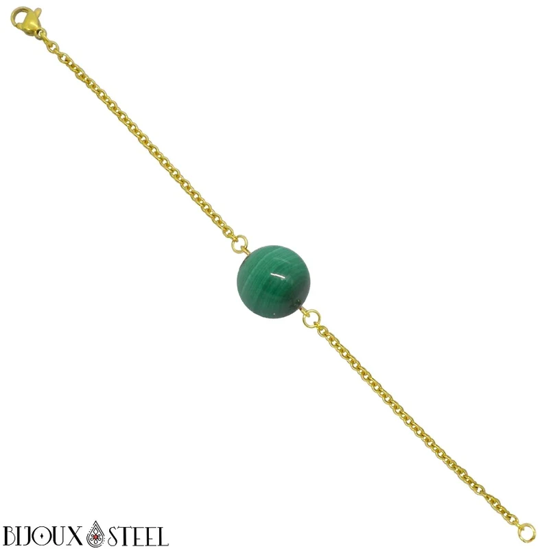 Bracelet à perle de malachite en acier inoxydable