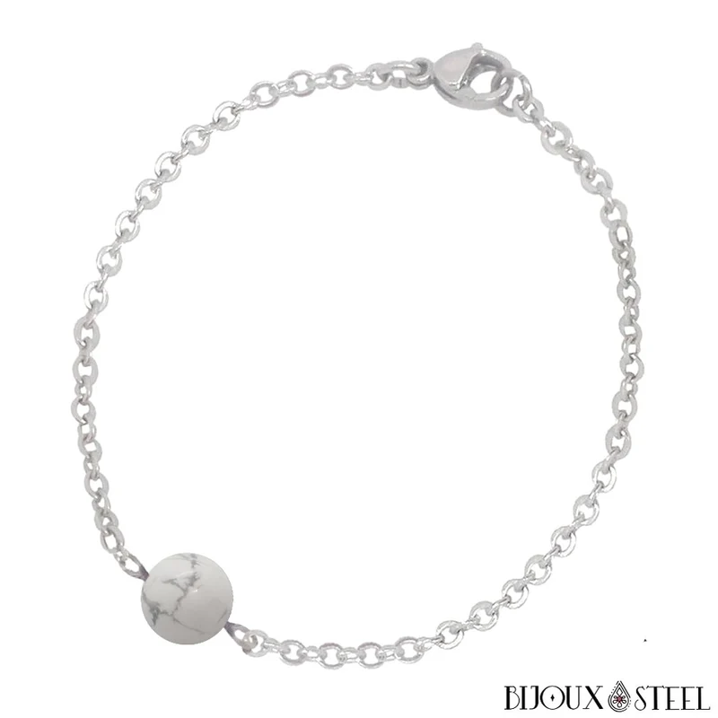 Bracelet à perle d'howlite en acier inoxydable