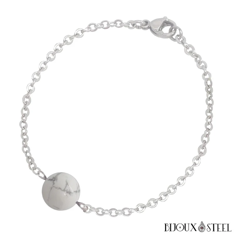 Bracelet à perle d'howlite en acier inoxydable