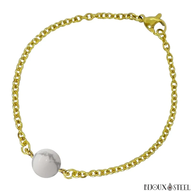 Bracelet à perle d'howlite en acier inoxydable