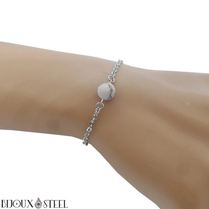 Bracelet à perle d'howlite en acier inoxydable
