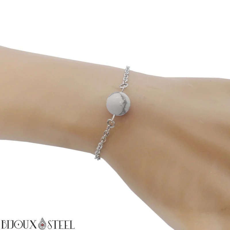 Bracelet à perle d'howlite en acier inoxydable