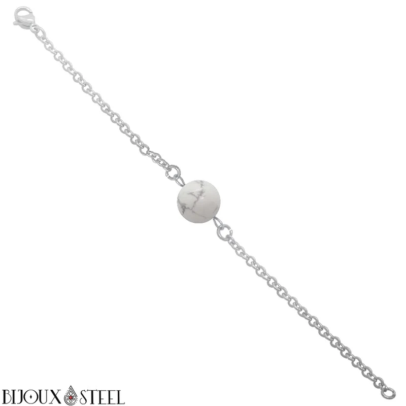 Bracelet à perle d'howlite en acier inoxydable