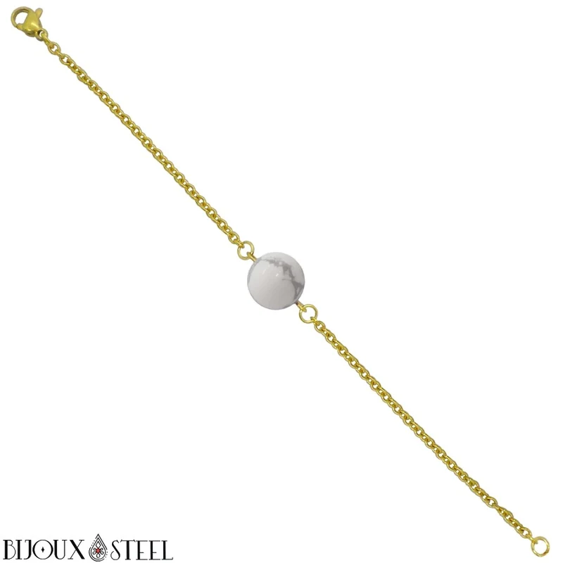 Bracelet à perle d'howlite en acier inoxydable