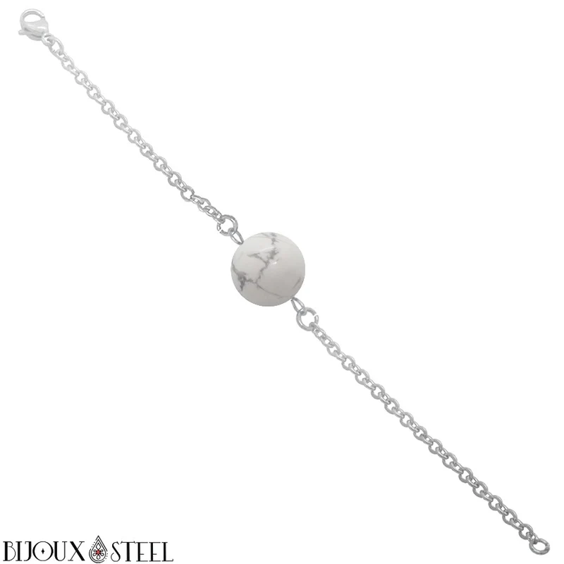 Bracelet à perle d'howlite en acier inoxydable