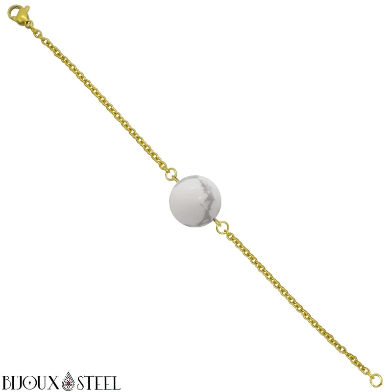 Bracelet à perle d'howlite en acier inoxydable