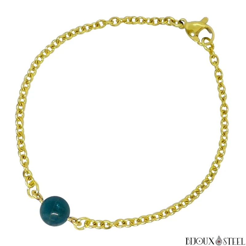 Bracelet à perle d'apatite bleue en acier inoxydable