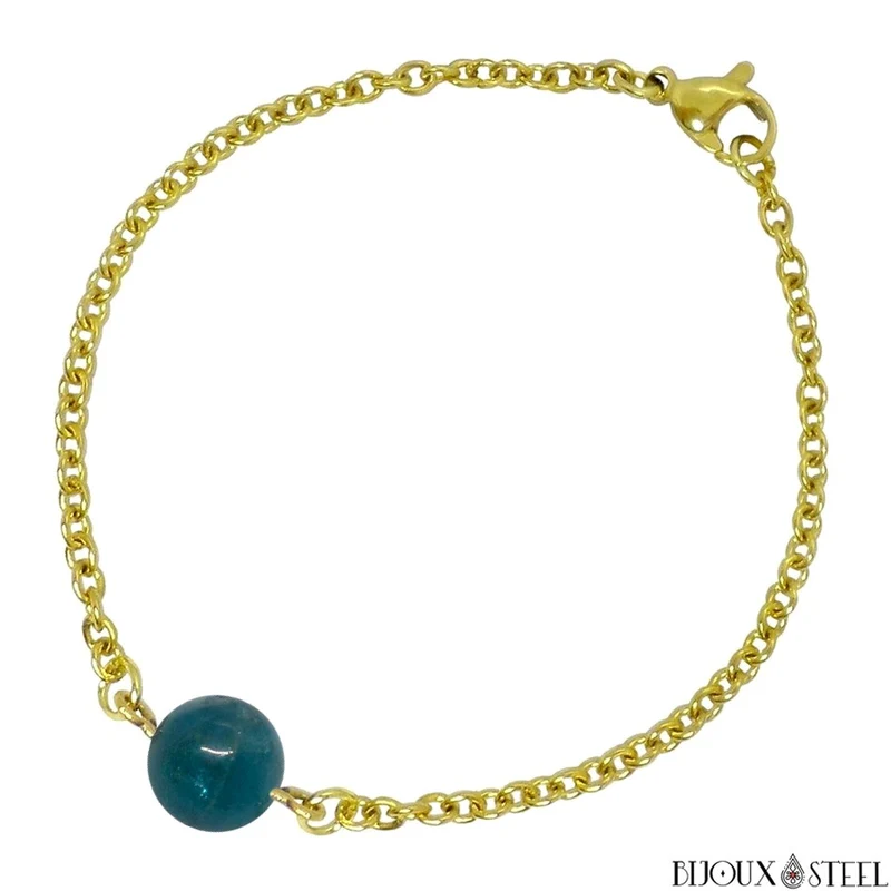 Bracelet à perle d'apatite bleue en acier inoxydable
