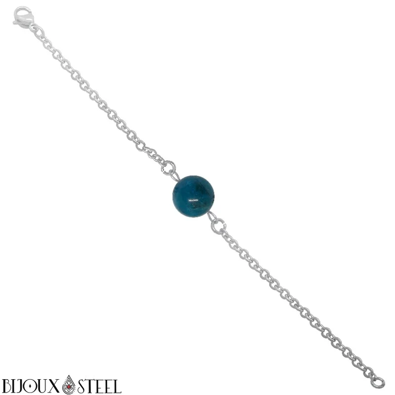 Bracelet à perle d'apatite bleue en acier inoxydable