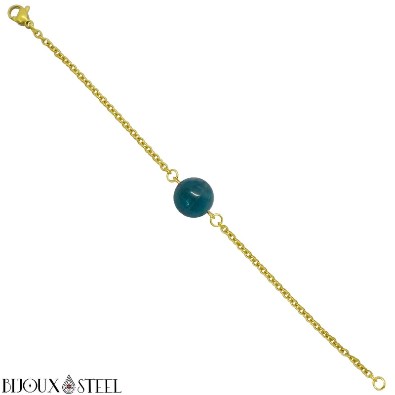Bracelet à perle d'apatite bleue en acier inoxydable