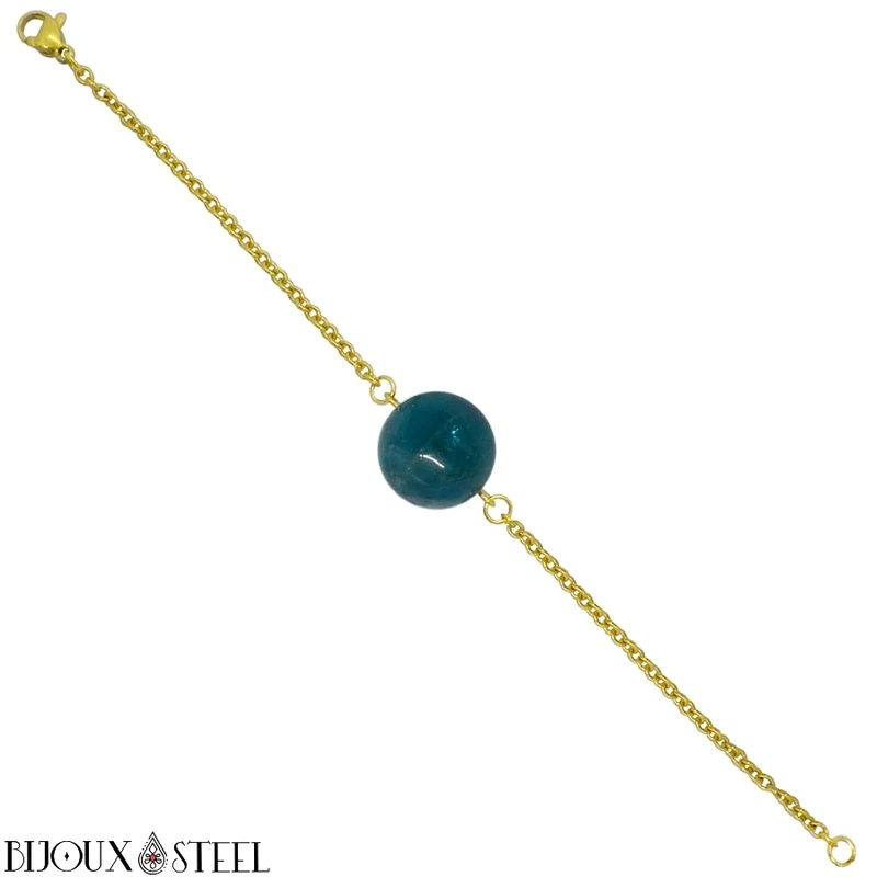 Bracelet à perle d'apatite bleue en acier inoxydable