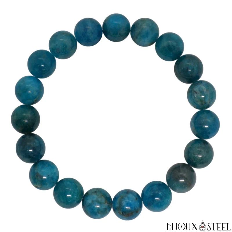 Bracelet en perles d'apatite bleue 10mm