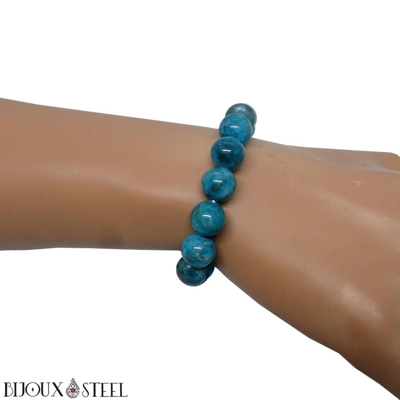 Bracelet en perles d'apatite bleue 10mm