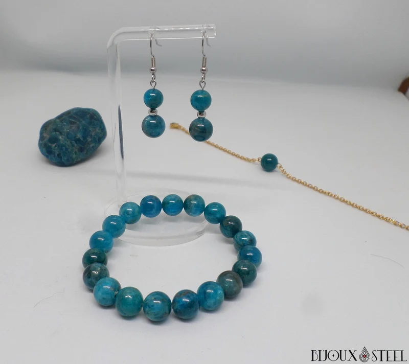Bracelet en perles d'apatite bleue 10mm
