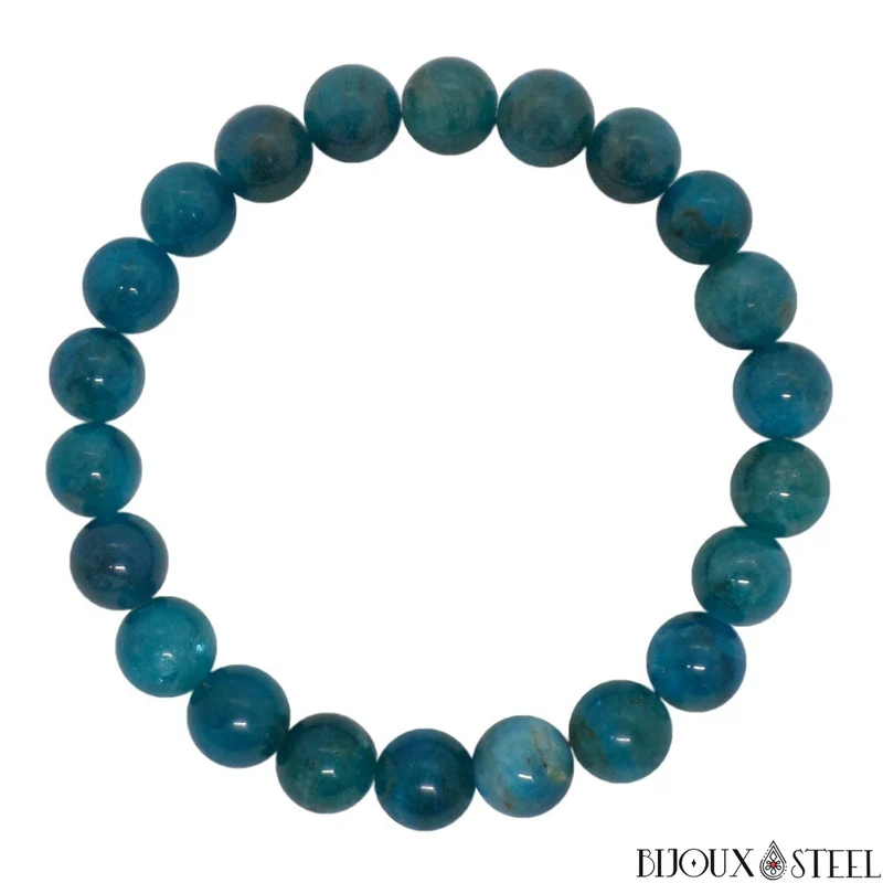 Bracelet en perles d'apatite bleue 8mm