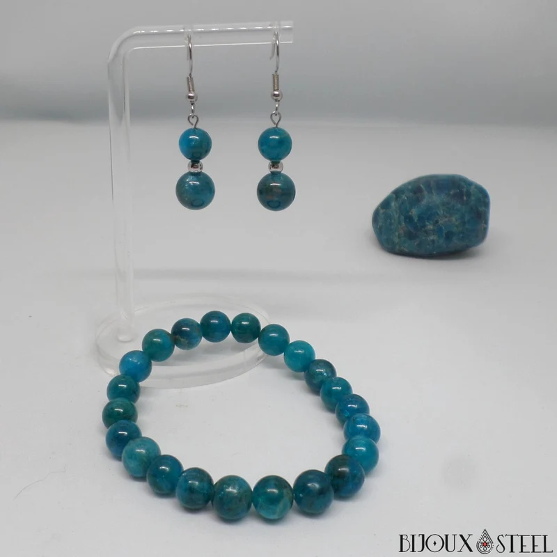 Bracelet en perles d'apatite bleue 8mm