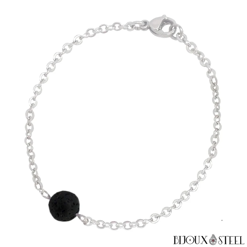 Bracelet à perle de pierre de lave en acier inoxydable