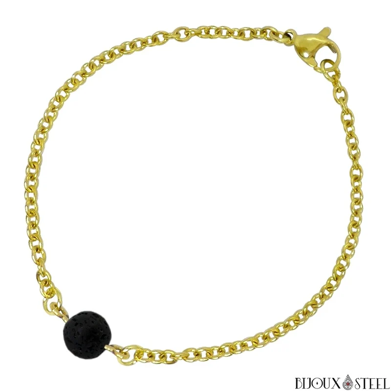 Bracelet à perle de pierre de lave en acier inoxydable