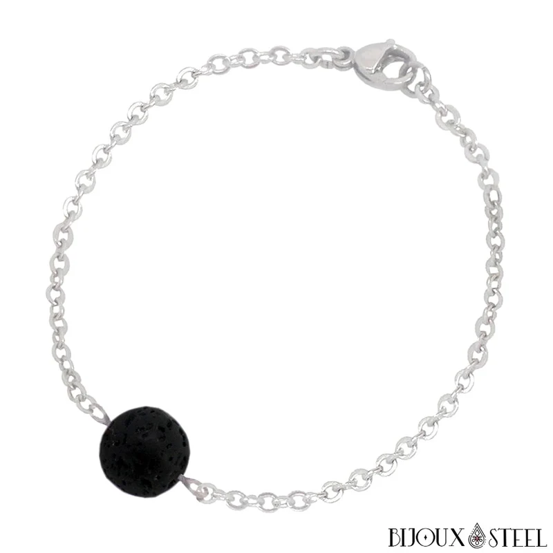 Bracelet à perle de pierre de lave en acier inoxydable
