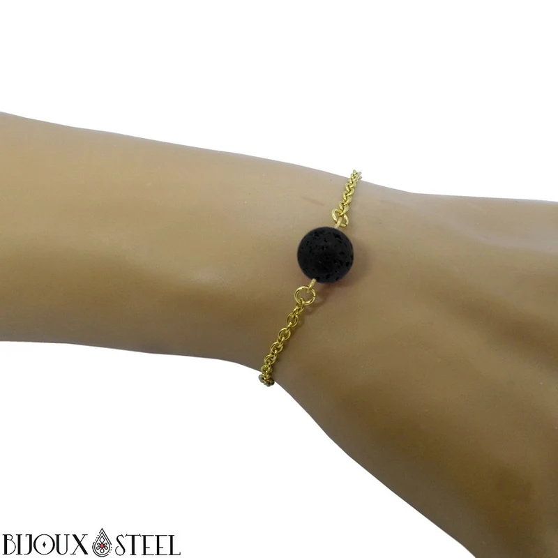 Bracelet à perle de pierre de lave en acier inoxydable