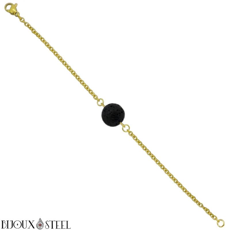 Bracelet à perle de pierre de lave en acier inoxydable