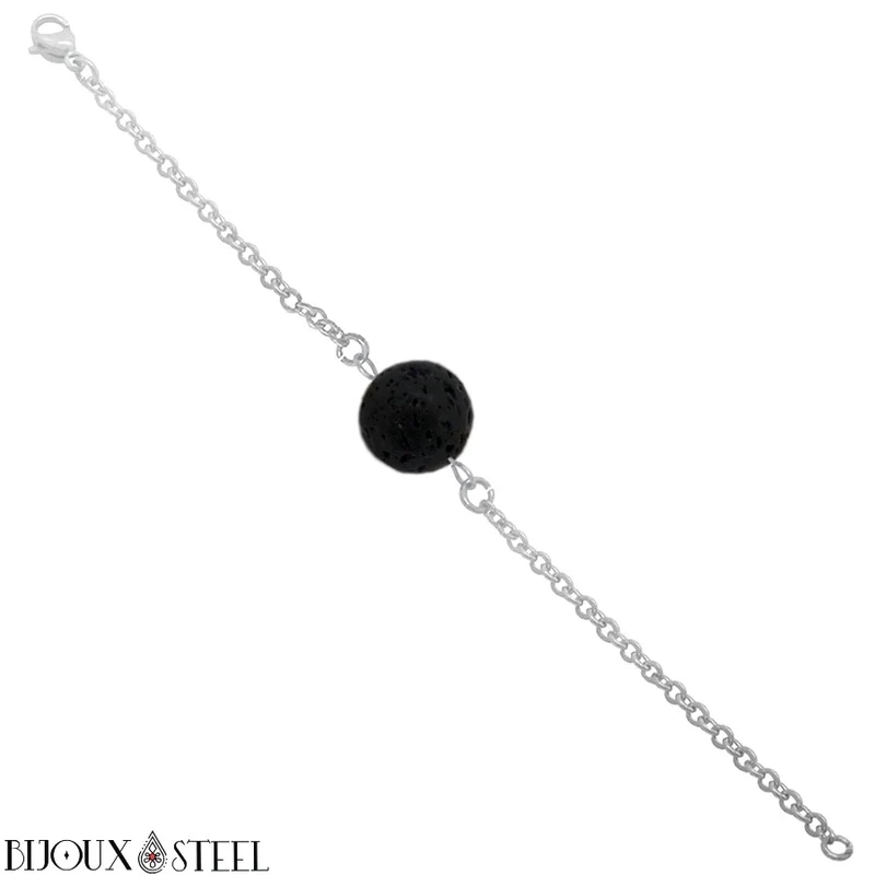 Bracelet à perle de pierre de lave en acier inoxydable