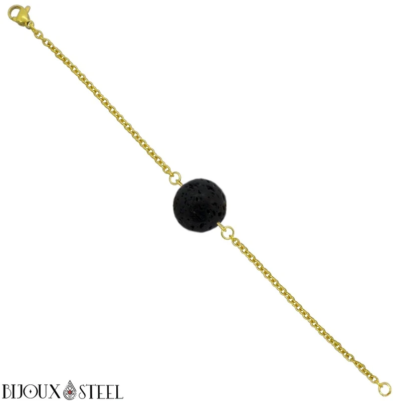 Bracelet à perle de pierre de lave en acier inoxydable