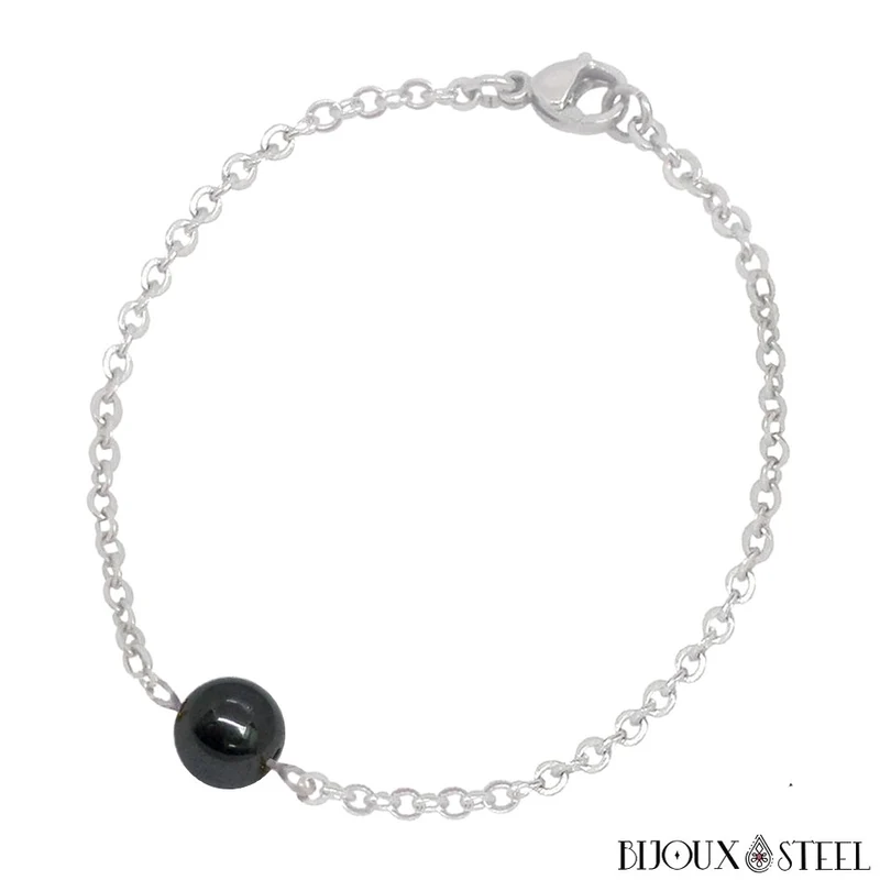 Bracelet à perle d'hématite en acier inoxydable