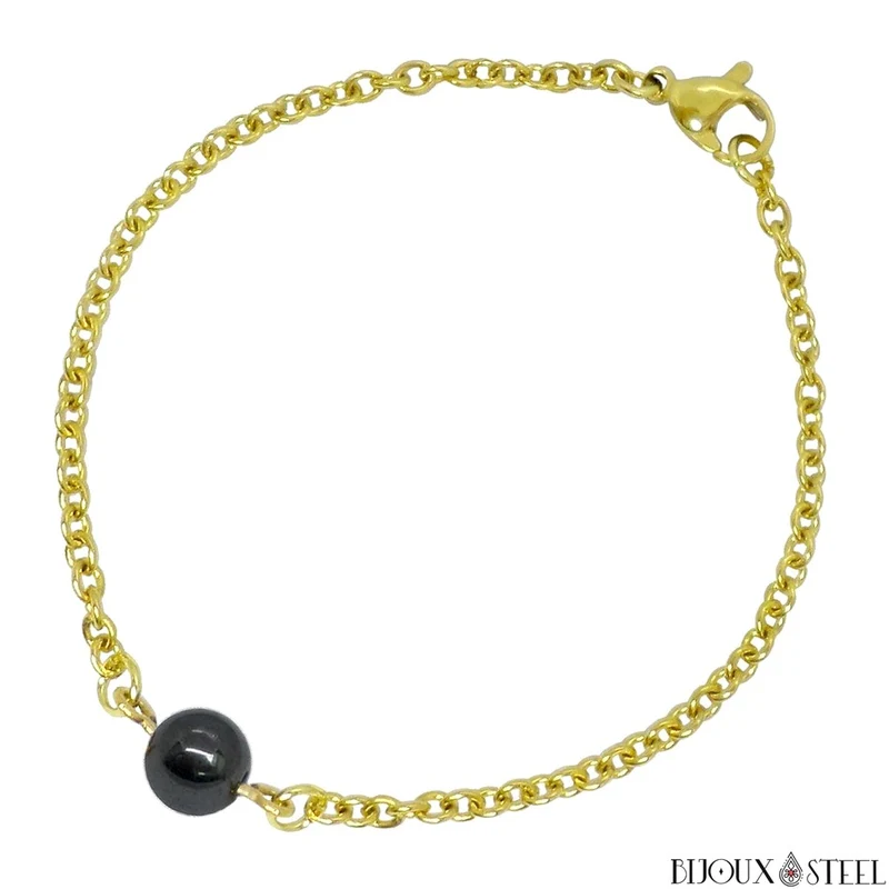 Bracelet à perle d'hématite en acier inoxydable